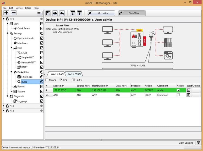 mbNETFIX Lite Manager screenshot Firewall rules