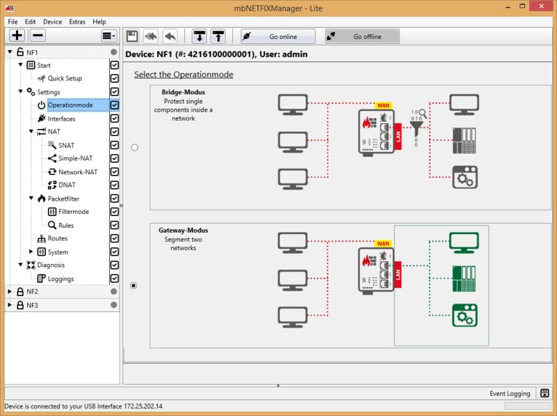 mbNETFIX Lite Manager screenshot Operationmode